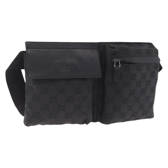 GUCCI GG Canvas Waist Bag Black Silver 28566 Auth mr3215