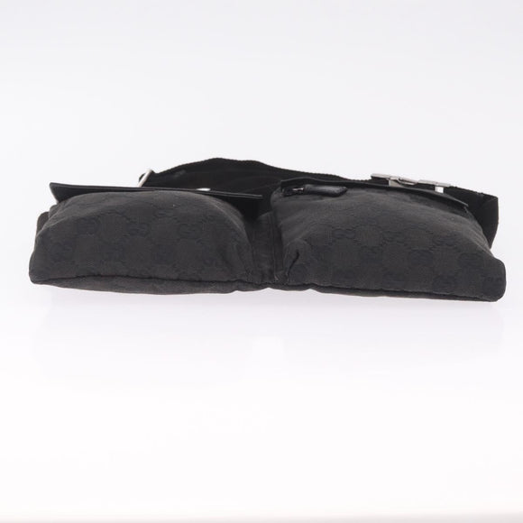 GUCCI GG Canvas Waist Bag Black Silver 28566 Auth mr3215