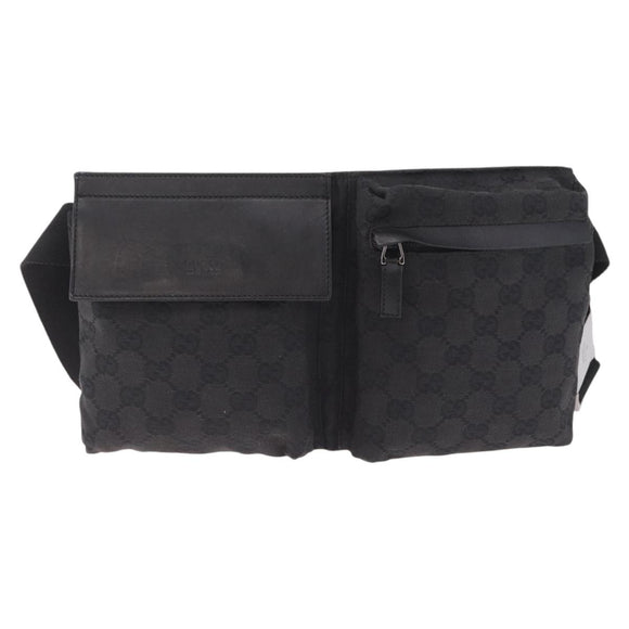 GUCCI GG Canvas Waist Bag Black Silver 28566 Auth mr3215
