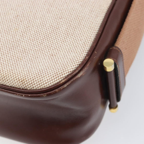 HERMES Sako Shoulder Bag Canvas Leather Beige Gold Auth mr3216V