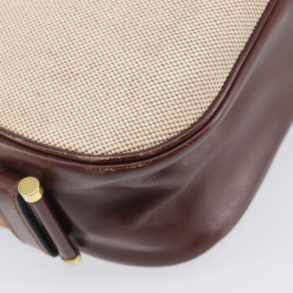 HERMES Sako Shoulder Bag Canvas Leather Beige Gold Auth mr3216V