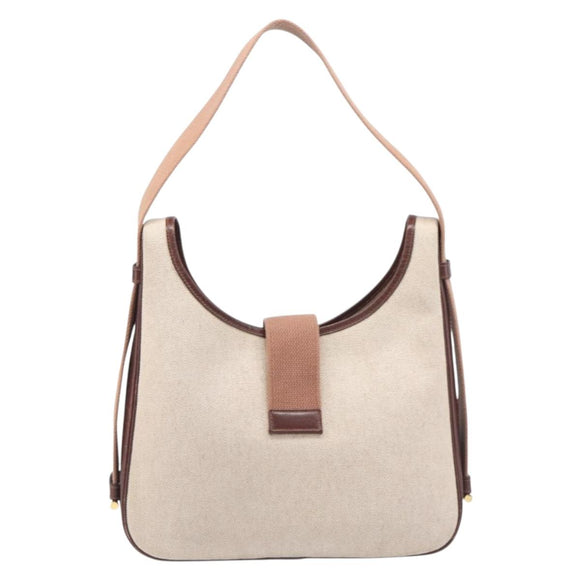 HERMES Sako Shoulder Bag Canvas Leather Beige Gold Auth mr3216V