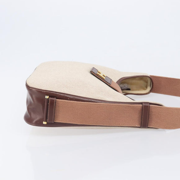 HERMES Sako Shoulder Bag Canvas Leather Beige Gold Auth mr3216V