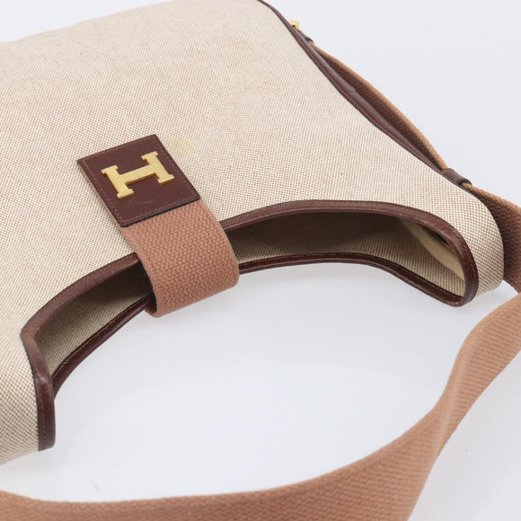 HERMES Sako Shoulder Bag Canvas Leather Beige Gold Auth mr3216V