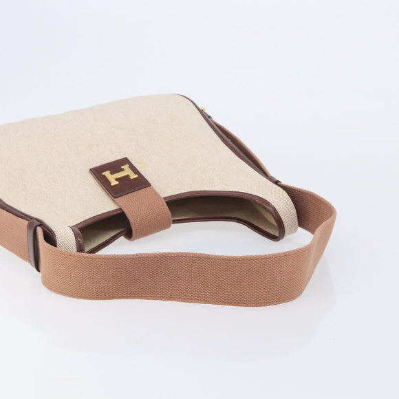 HERMES Sako Shoulder Bag Canvas Leather Beige Gold Auth mr3216V
