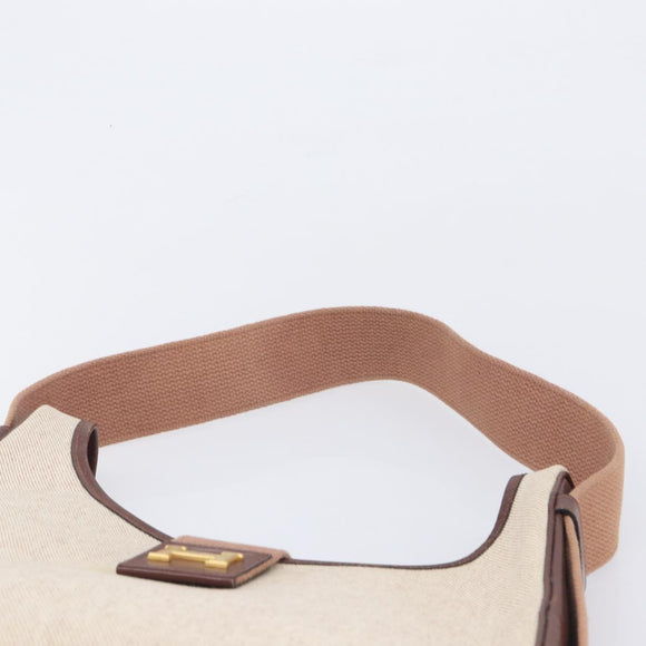 HERMES Sako Shoulder Bag Canvas Leather Beige Gold Auth mr3216V
