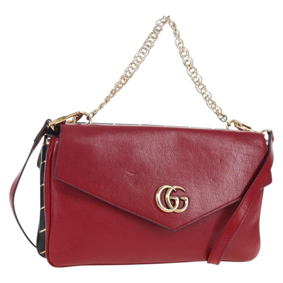 GUCCI Shoulder Bag Leather Black Red 524822 Auth mr3217V