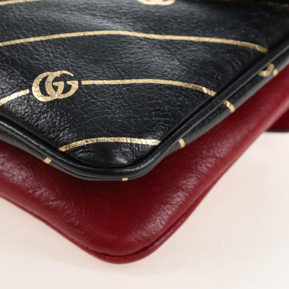 GUCCI Shoulder Bag Leather Black Red 524822 Auth mr3217V