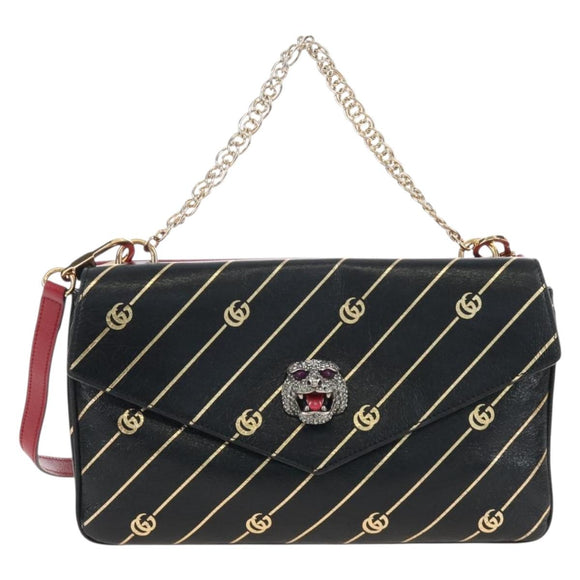 GUCCI Shoulder Bag Leather Black Red 524822 Auth mr3217V