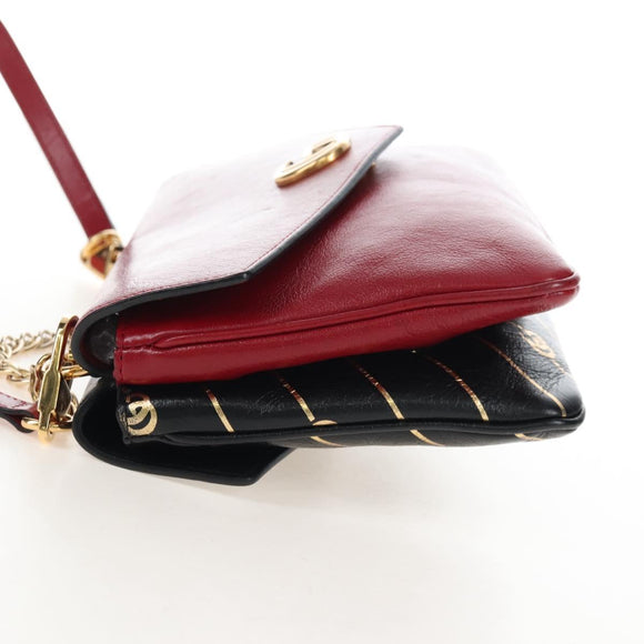 GUCCI Shoulder Bag Leather Black Red 524822 Auth mr3217V
