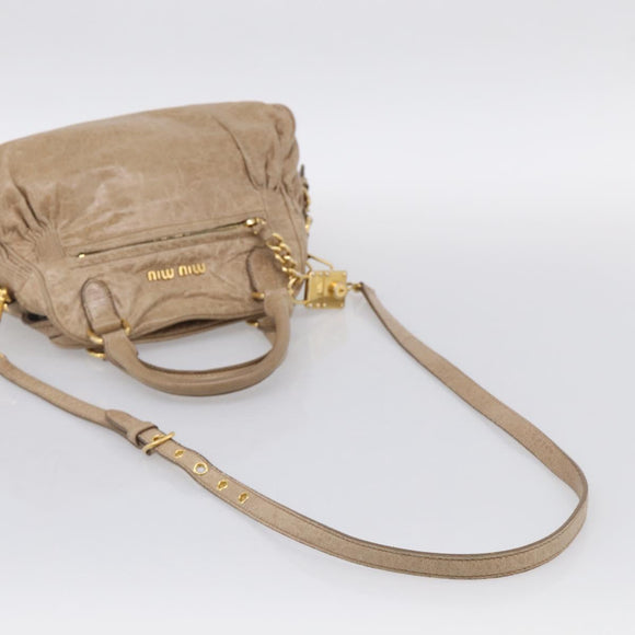 Miu Miu Hand Bag Leather 2way Beige Gold Auth mr3219A