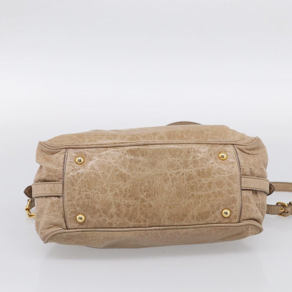 Miu Miu Hand Bag Leather 2way Beige Gold Auth mr3219A