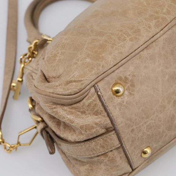 Miu Miu Hand Bag Leather 2way Beige Gold Auth mr3219A