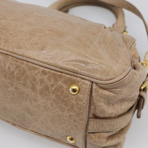 Miu Miu Hand Bag Leather 2way Beige Gold Auth mr3219A