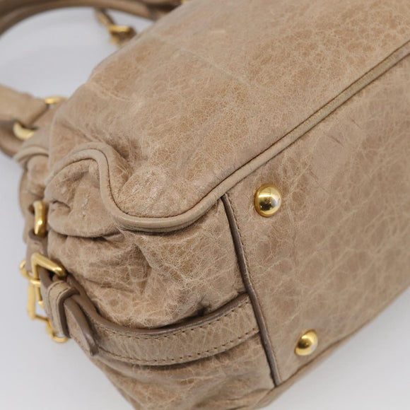 Miu Miu Hand Bag Leather 2way Beige Gold Auth mr3219A