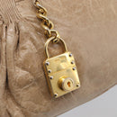 Miu Miu Hand Bag Leather 2way Beige Gold Auth mr3219A-17