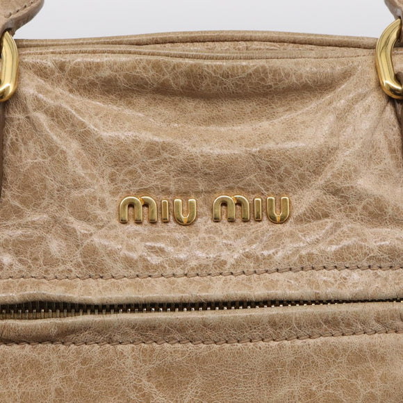 Miu Miu Hand Bag Leather 2way Beige Gold Auth mr3219A