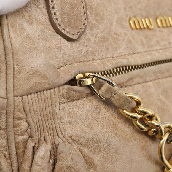 Miu Miu Hand Bag Leather 2way Beige Gold Auth mr3219A