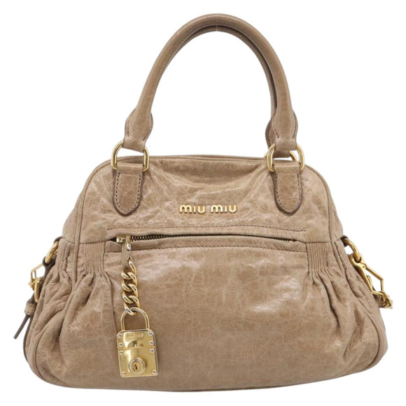 Miu Miu Hand Bag Leather 2way Beige Gold Auth mr3219A