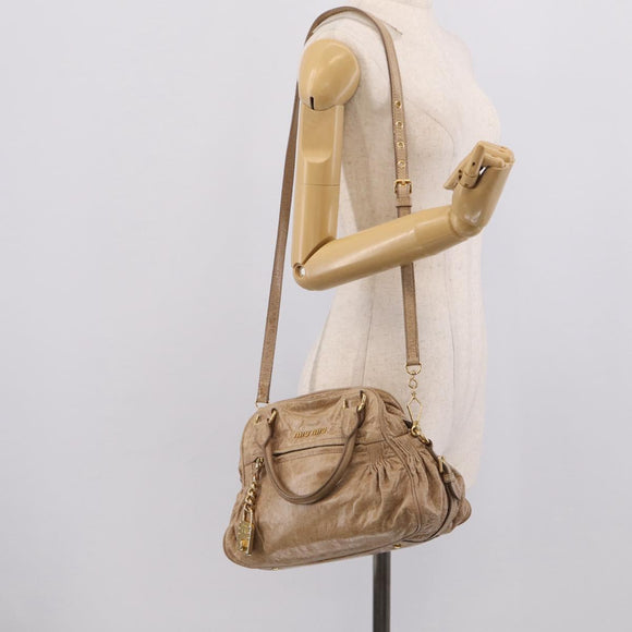 Miu Miu Hand Bag Leather 2way Beige Gold Auth mr3219A