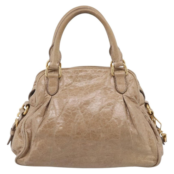 Miu Miu Hand Bag Leather 2way Beige Gold Auth mr3219A