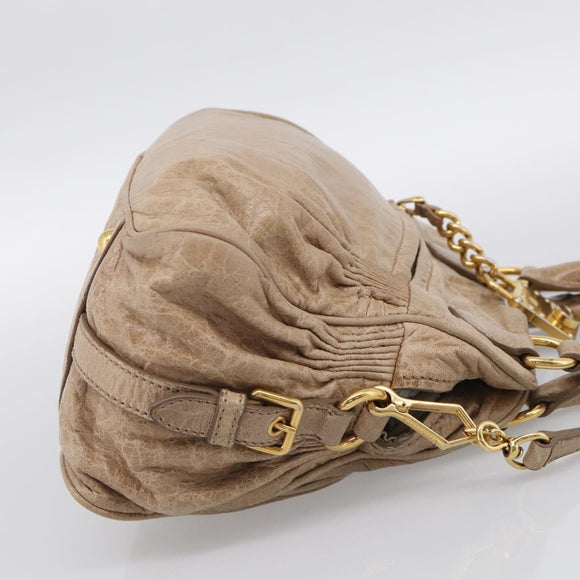 Miu Miu Hand Bag Leather 2way Beige Gold Auth mr3219A