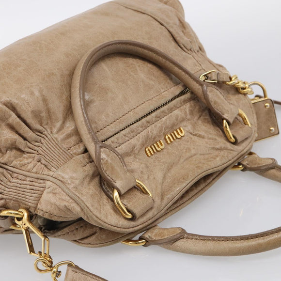 Miu Miu Hand Bag Leather 2way Beige Gold Auth mr3219A