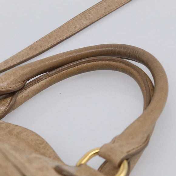 Miu Miu Hand Bag Leather 2way Beige Gold Auth mr3219A