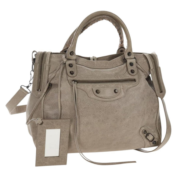 Balenciaga The Vero Hand Bag Leather 2way Beige 235216 Auth mr3220V