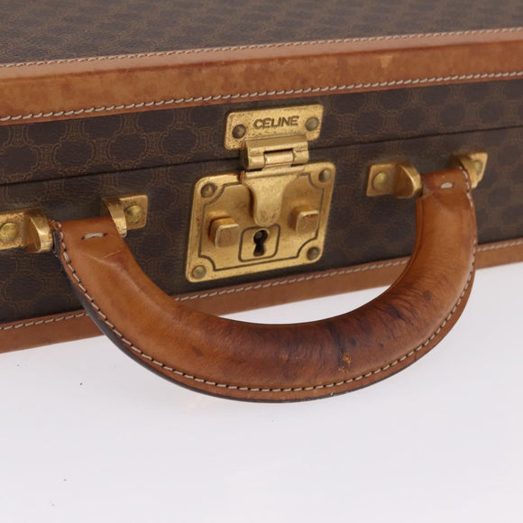CELINE Macadam Canvas Trunk PVC Leather Brown Gold Auth mr3222