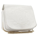 CELINE Chain Shoulder Bag Leather White Gold Auth mr3223-1