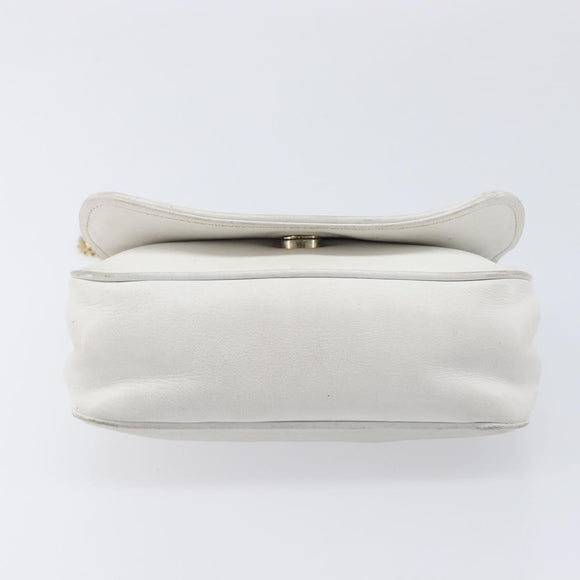CELINE Chain Shoulder Bag Leather White Gold Auth mr3223