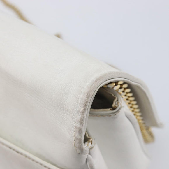 CELINE Chain Shoulder Bag Leather White Gold Auth mr3223