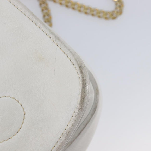 CELINE Chain Shoulder Bag Leather White Gold Auth mr3223