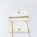CELINE Chain Shoulder Bag Leather White Gold Auth mr3223-19