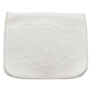 CELINE Chain Shoulder Bag Leather White Gold Auth mr3223-2
