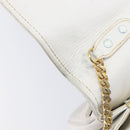 CELINE Chain Shoulder Bag Leather White Gold Auth mr3223-20