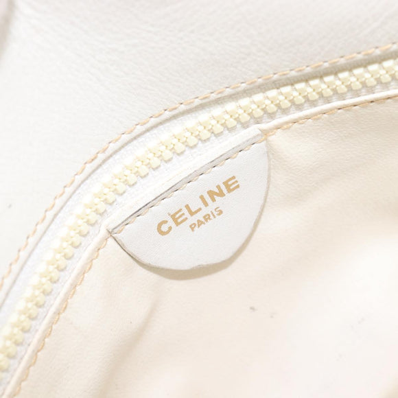 CELINE Chain Shoulder Bag Leather White Gold Auth mr3223