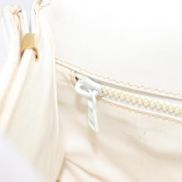 CELINE Chain Shoulder Bag Leather White Gold Auth mr3223