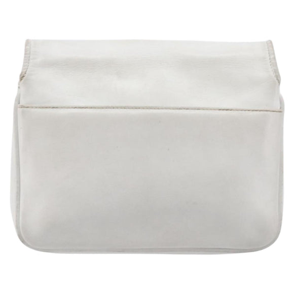 CELINE Chain Shoulder Bag Leather White Gold Auth mr3223
