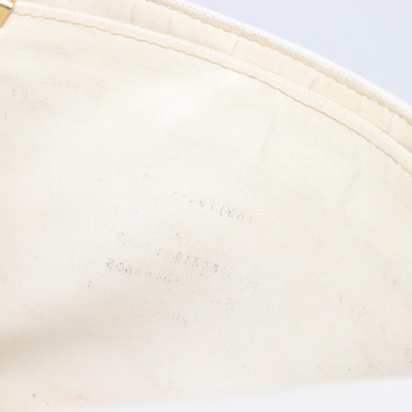 CELINE Chain Shoulder Bag Leather White Gold Auth mr3223
