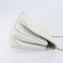 CELINE Chain Shoulder Bag Leather White Gold Auth mr3223-4