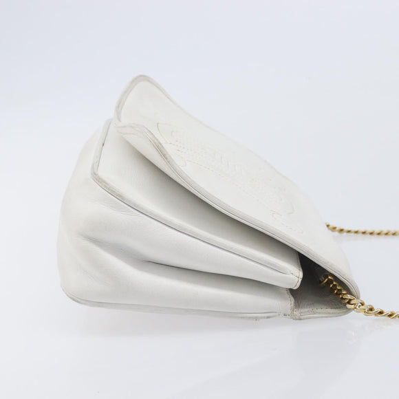 CELINE Chain Shoulder Bag Leather White Gold Auth mr3223