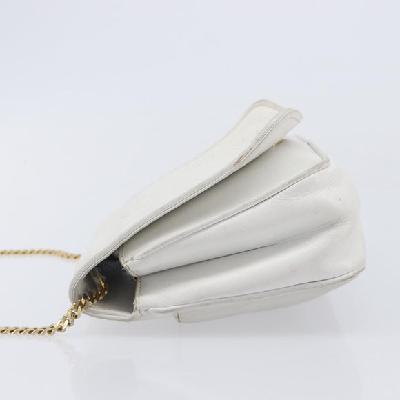 CELINE Chain Shoulder Bag Leather White Gold Auth mr3223