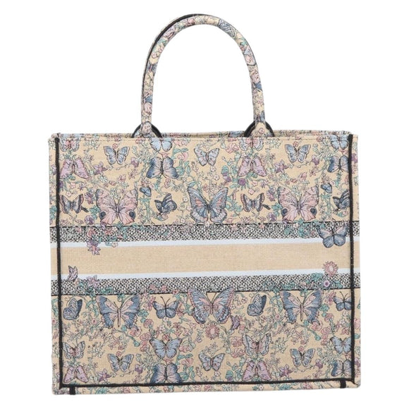 Christian Dior Book Tote Butterfly Hand Bag Canvas Beige Auth mr3224V
