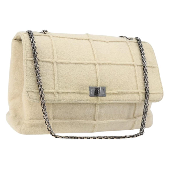 CHANEL Shoulder Bag Mouton Beige Silver CC Auth mr3227