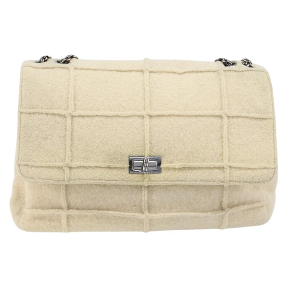 CHANEL Shoulder Bag Mouton Beige Silver CC Auth mr3227