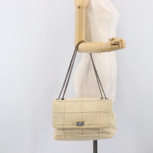 CHANEL Shoulder Bag Mouton Beige Silver CC Auth mr3227