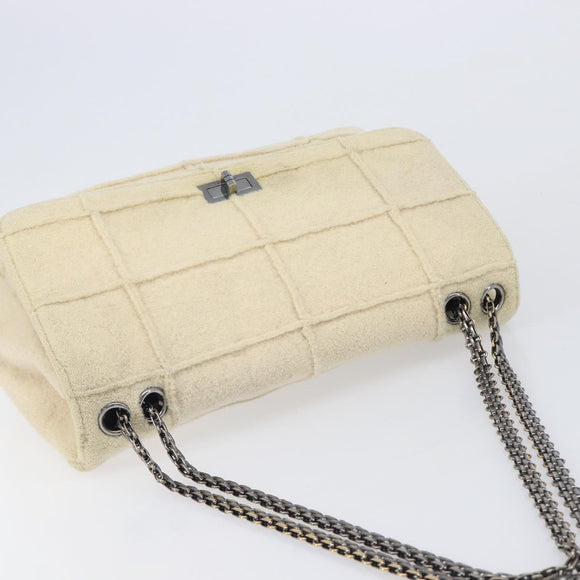 CHANEL Shoulder Bag Mouton Beige Silver CC Auth mr3227