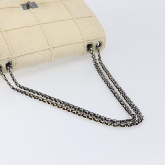 CHANEL Shoulder Bag Mouton Beige Silver CC Auth mr3227